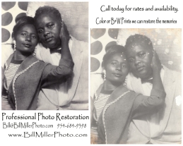 family memories damaged in storage get a new life with BillMillerPhoto. Professional photo restoration and large format printing on just about anything.